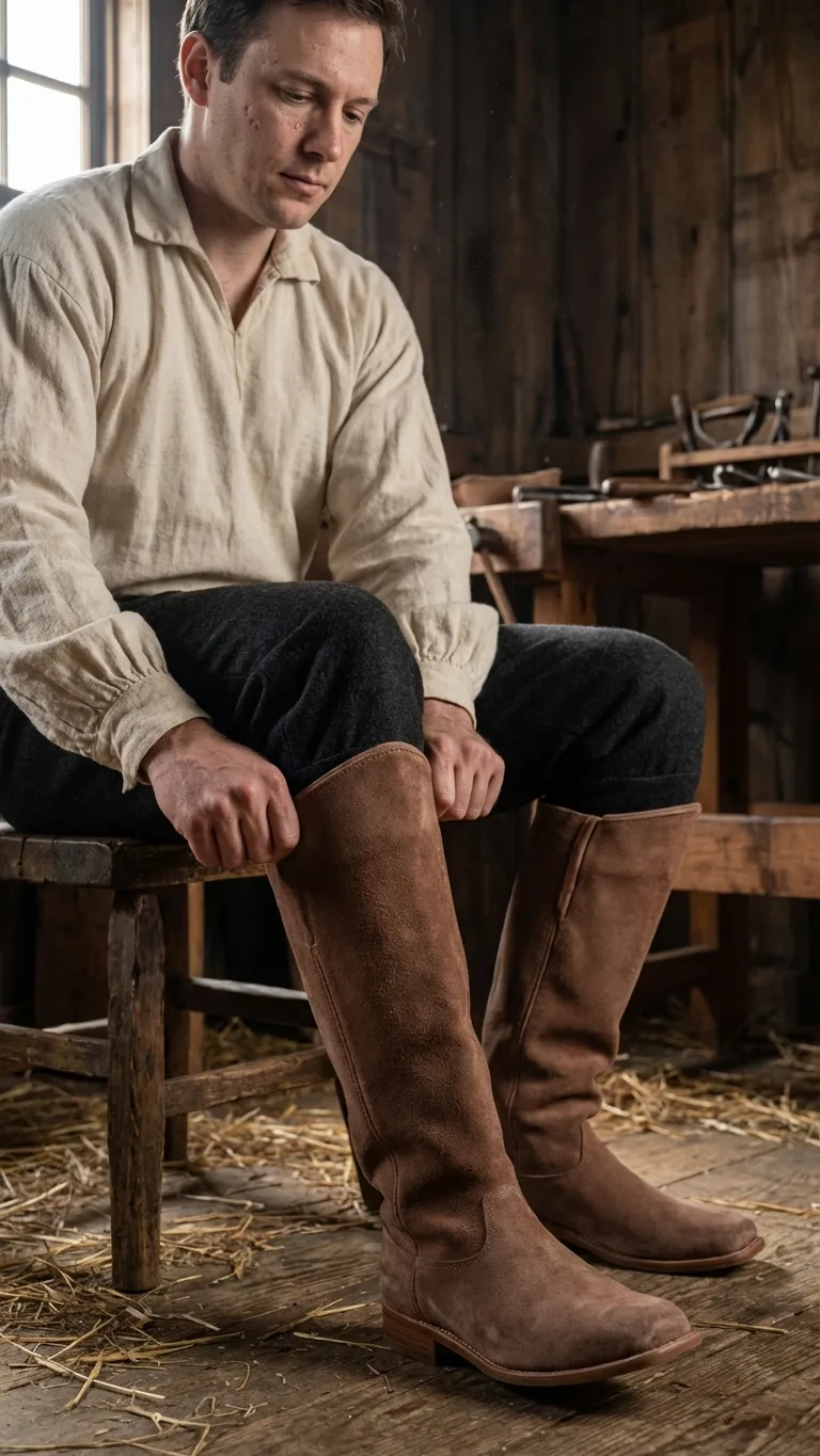 American Civil War Cavalry Boot Rough Side Out Brown Leather