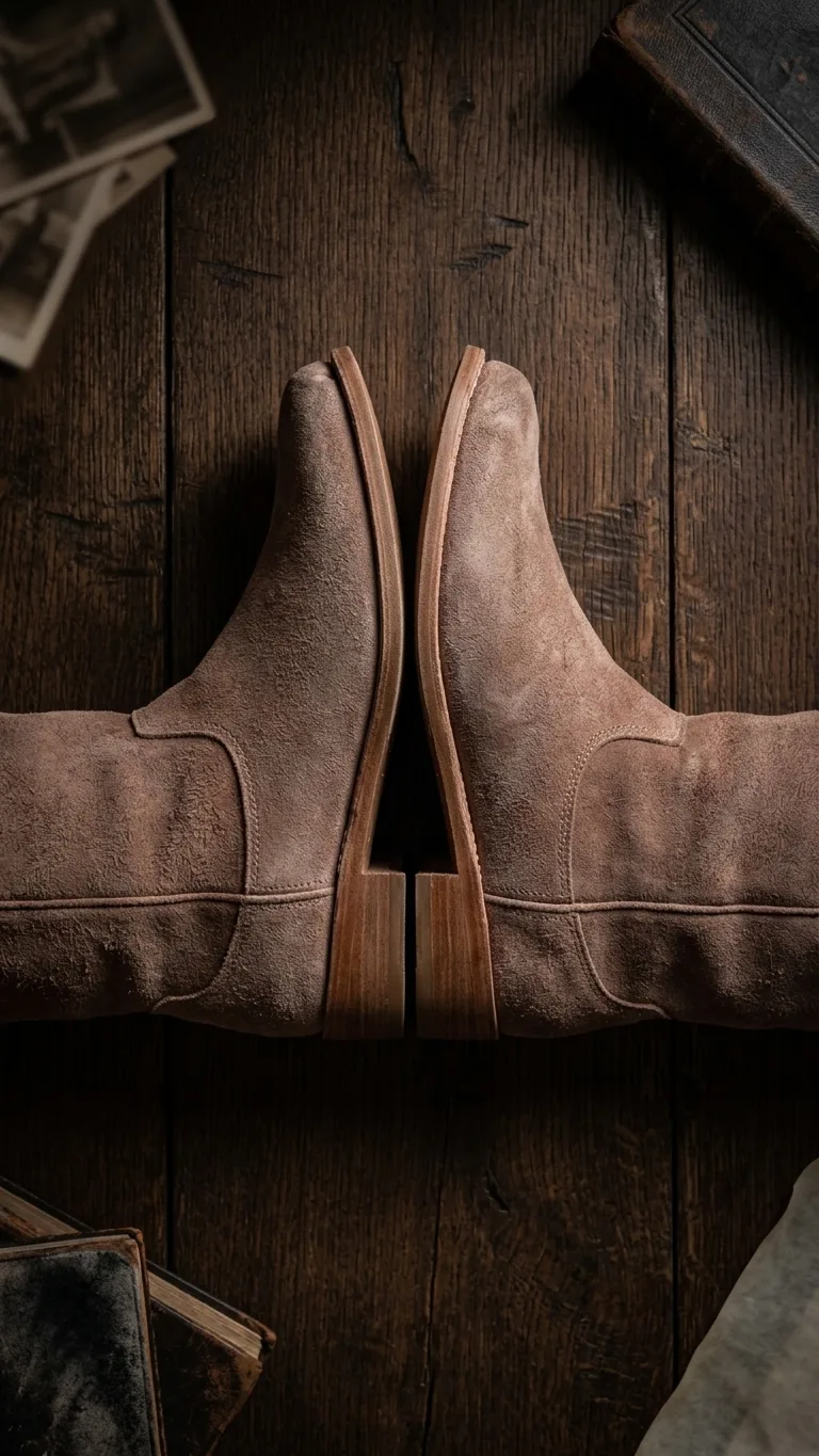 American Civil War Cavalry Boot Rough Side Out Brown Leather