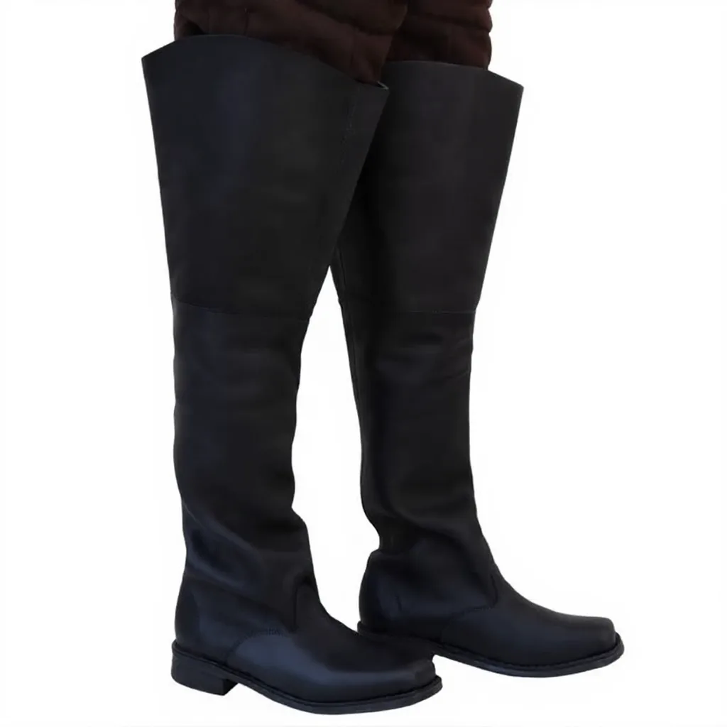 Napoleon Cavalry 17th‑Century Thigh‑High Musketeer Leather Bucket‑Top Boots