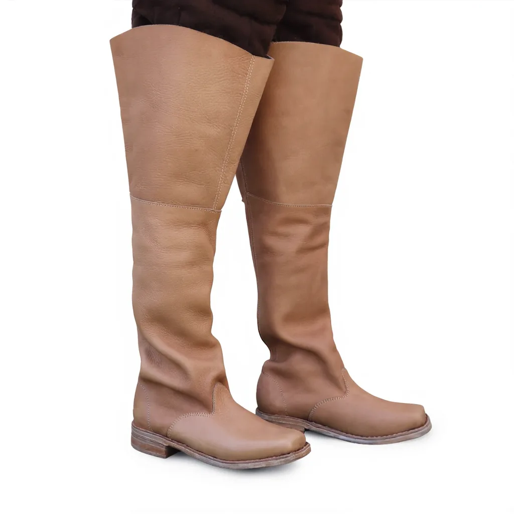 Napoleon Cavalry 17th‑Century Thigh‑High Musketeer Leather Bucket‑Top Boots