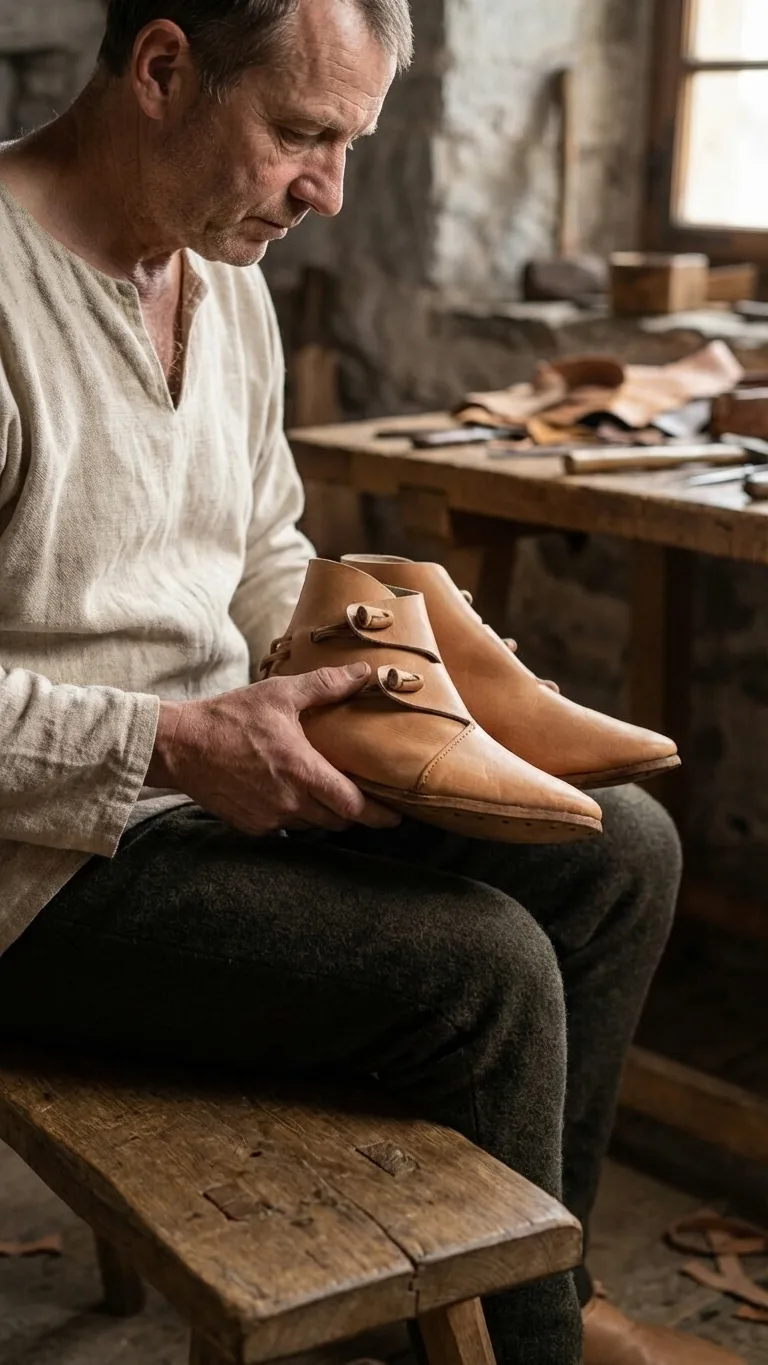 Handcrafted Viking Leather Boots: Jorvik 2-Toggle Reenactment Shoes