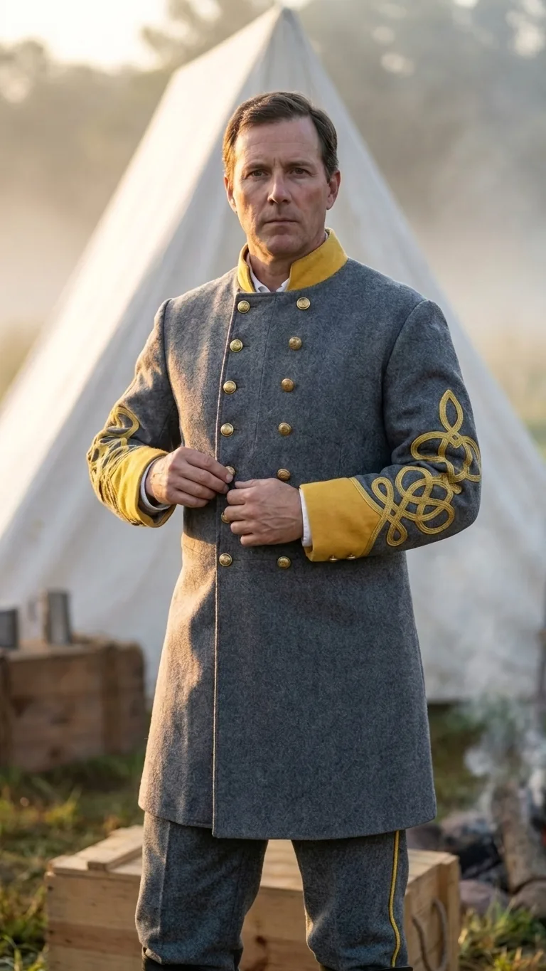 Civil War Long Jacket — Cavalry Major’s Frock Coat (Grey with Yellow Collar & Cuff)