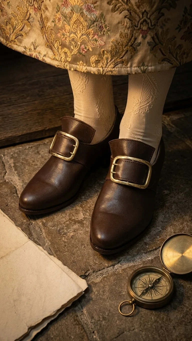 18th Century Colonial Ladies Shoes Handmade – Genuine Cow Hide Leather Historical Reenactment Shoes