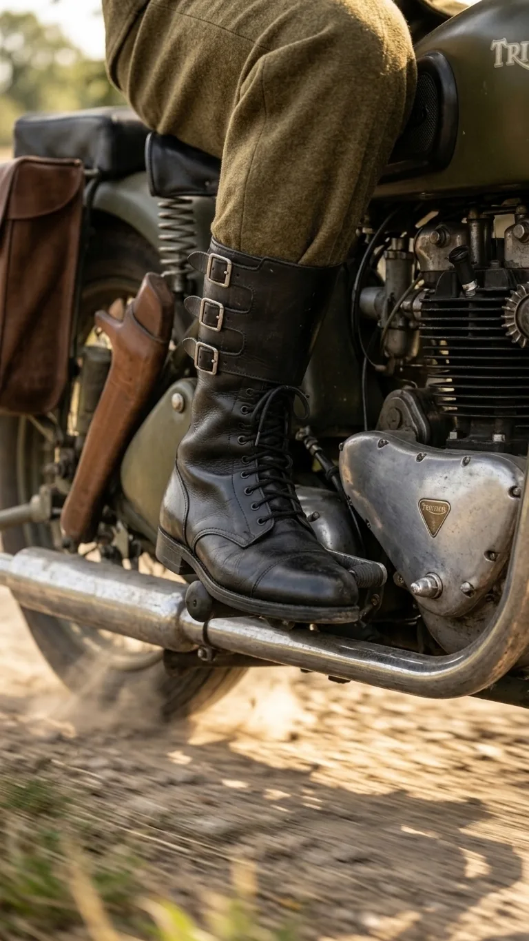 WW2 German Dispatch Rider Leather Boots – Vintage Military Motorcycle Riding Boots