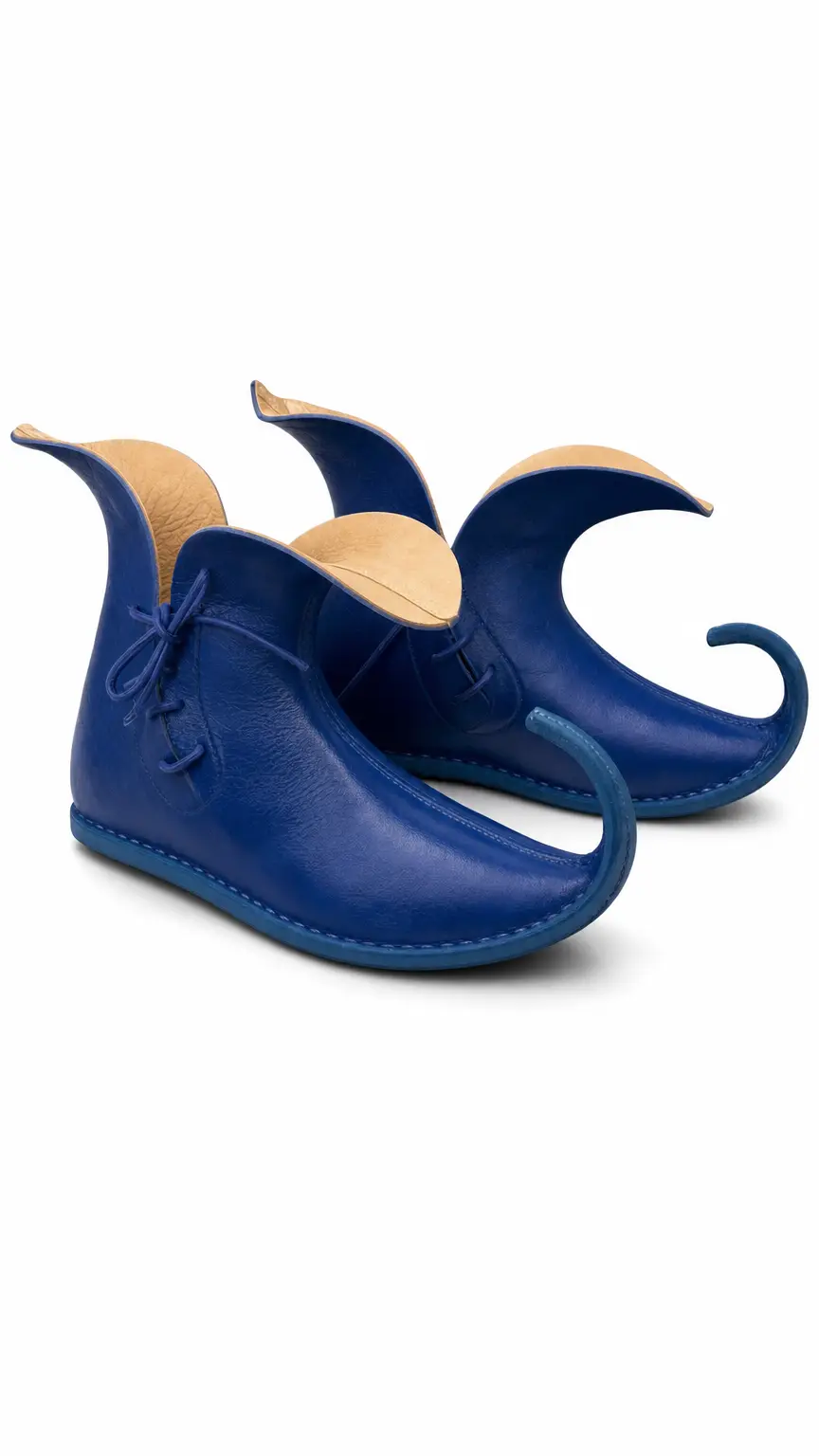 Medieval Poulaines Shoes Blue | Curved Toe Renaissance Elf Shoes | Handmade Fantasy LARP Leather Footwear | Historical Costume Pointed Shoes
