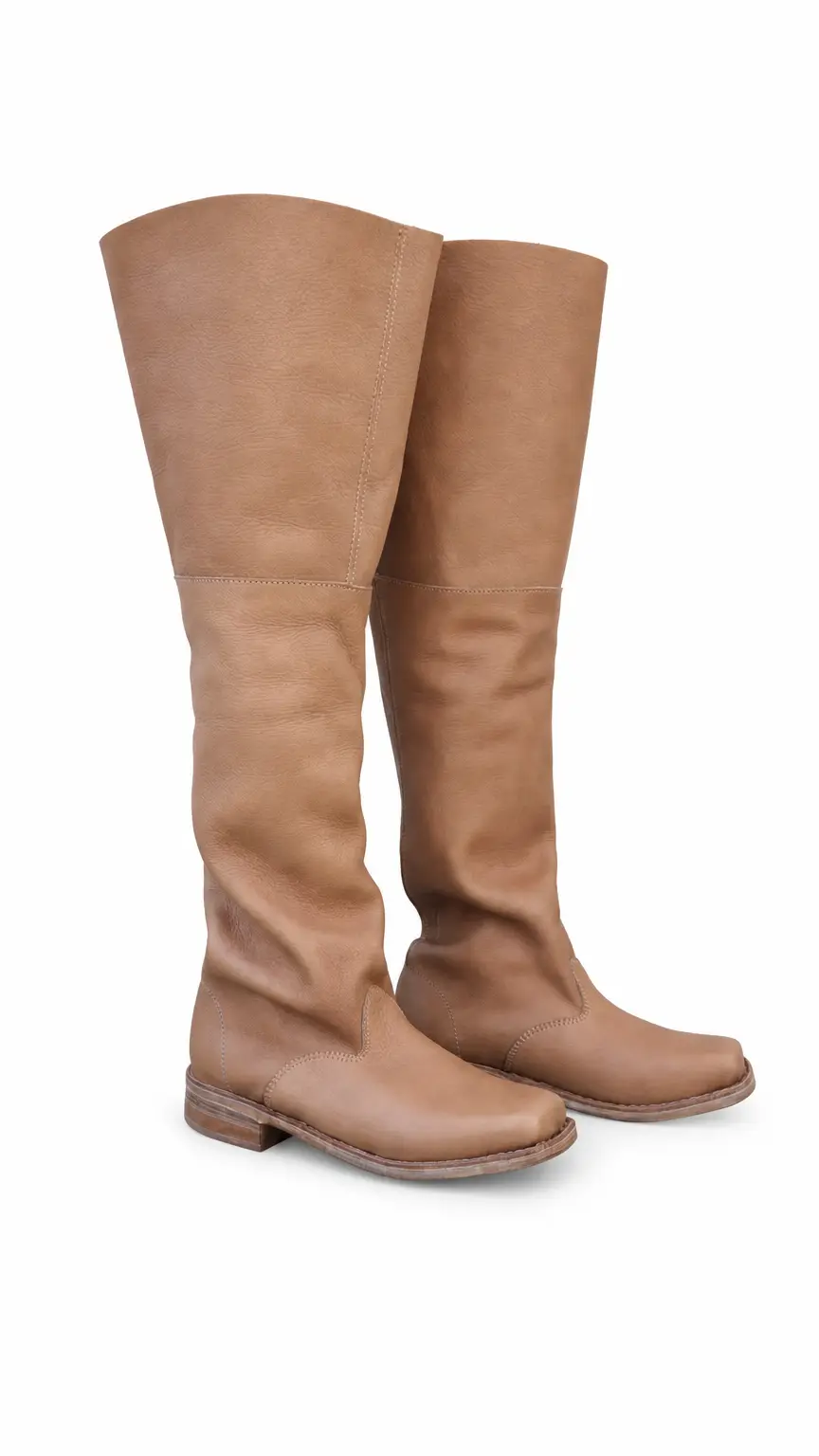 Napoleon Cavalry 17th‑Century Thigh‑High Musketeer Leather Bucket‑Top Boots