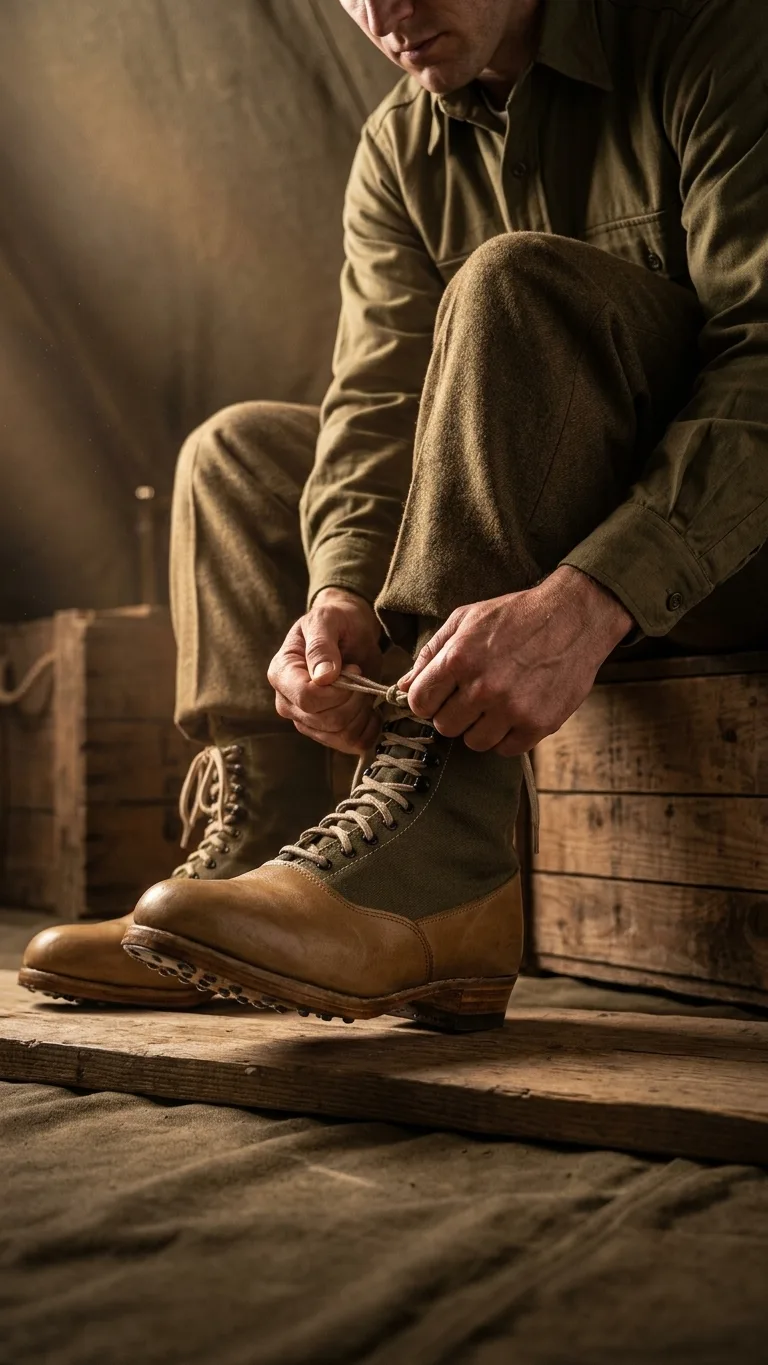 Vintage Tropical Combat Boots – Handmade Canvas & Leather Hobnailed Desert Military Ankle Boots