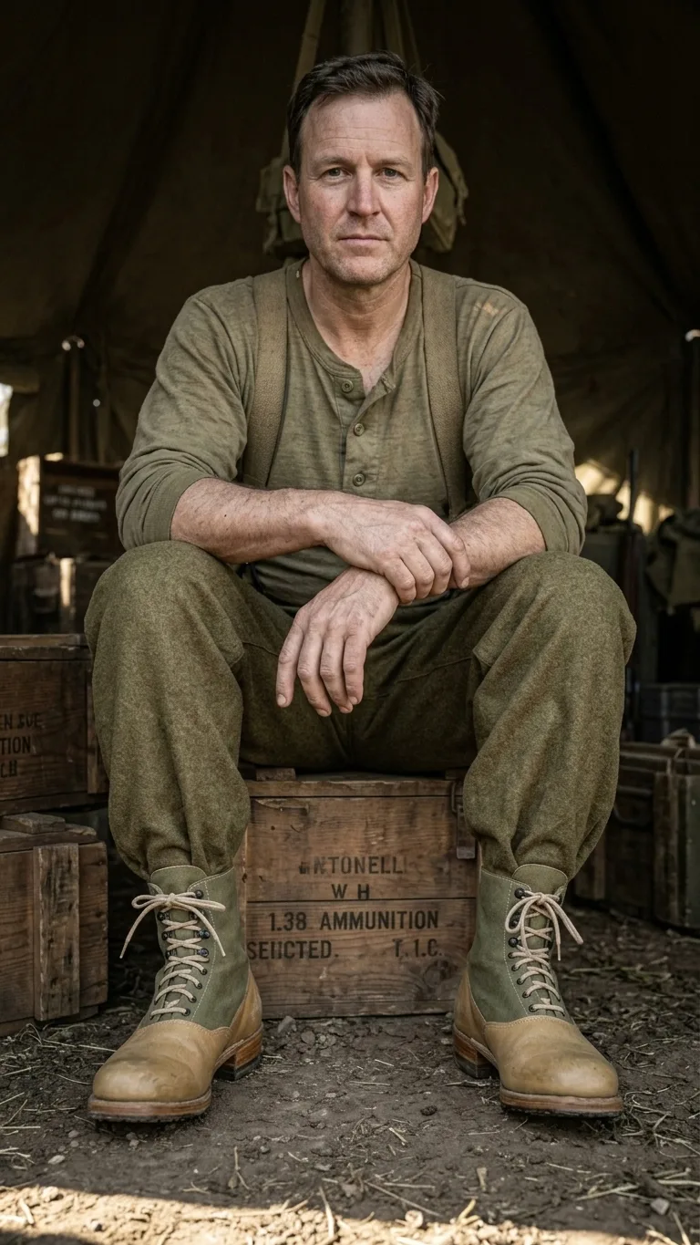 Vintage Tropical Combat Boots – Handmade Canvas & Leather Hobnailed Desert Military Ankle Boots