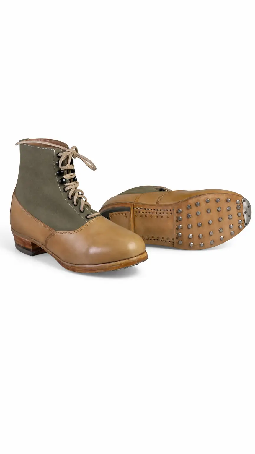 Vintage Tropical Combat Boots – Handmade Canvas & Leather Hobnailed Desert Military Ankle Boots