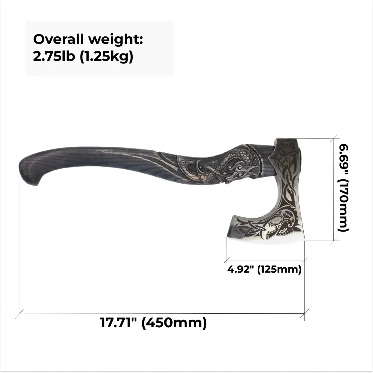 Fenrisulfr Hand-Forged Hardened Bearded Viking Axe with Carved Ash Handle