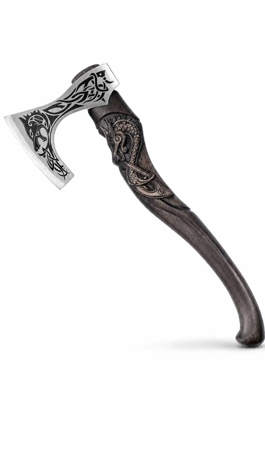 Fenrisulfr Hand-Forged Hardened Bearded Viking Axe with Carved Ash Handle