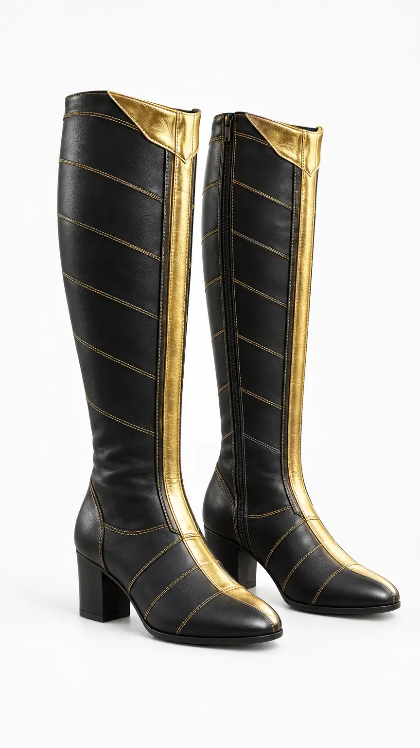 Women’s Handmade Knee-High Genuine Leather Boots with Gold-Tone Strap