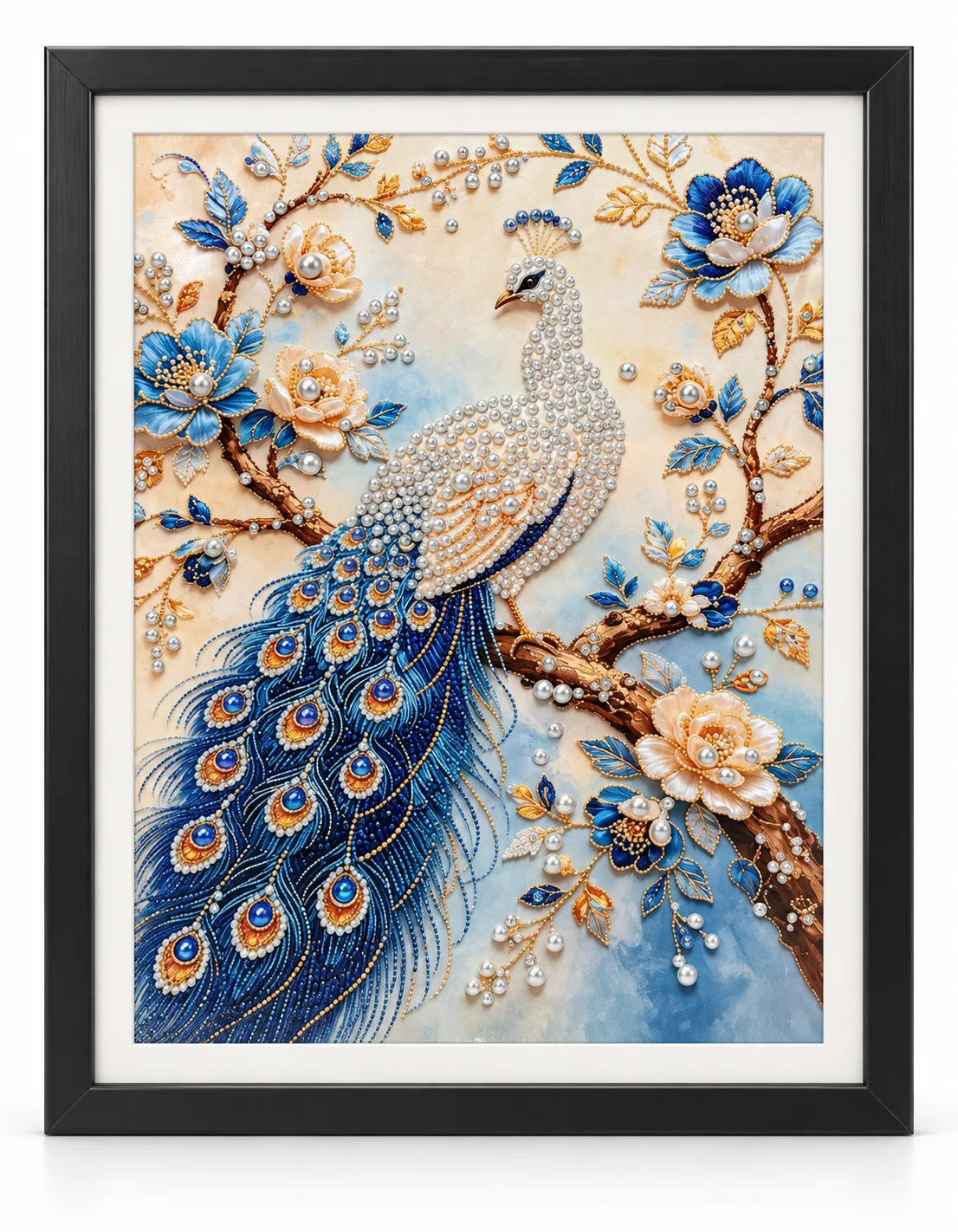 Royal Blue Peacock – Handmade 5D Diamond & Gem Art - Completed