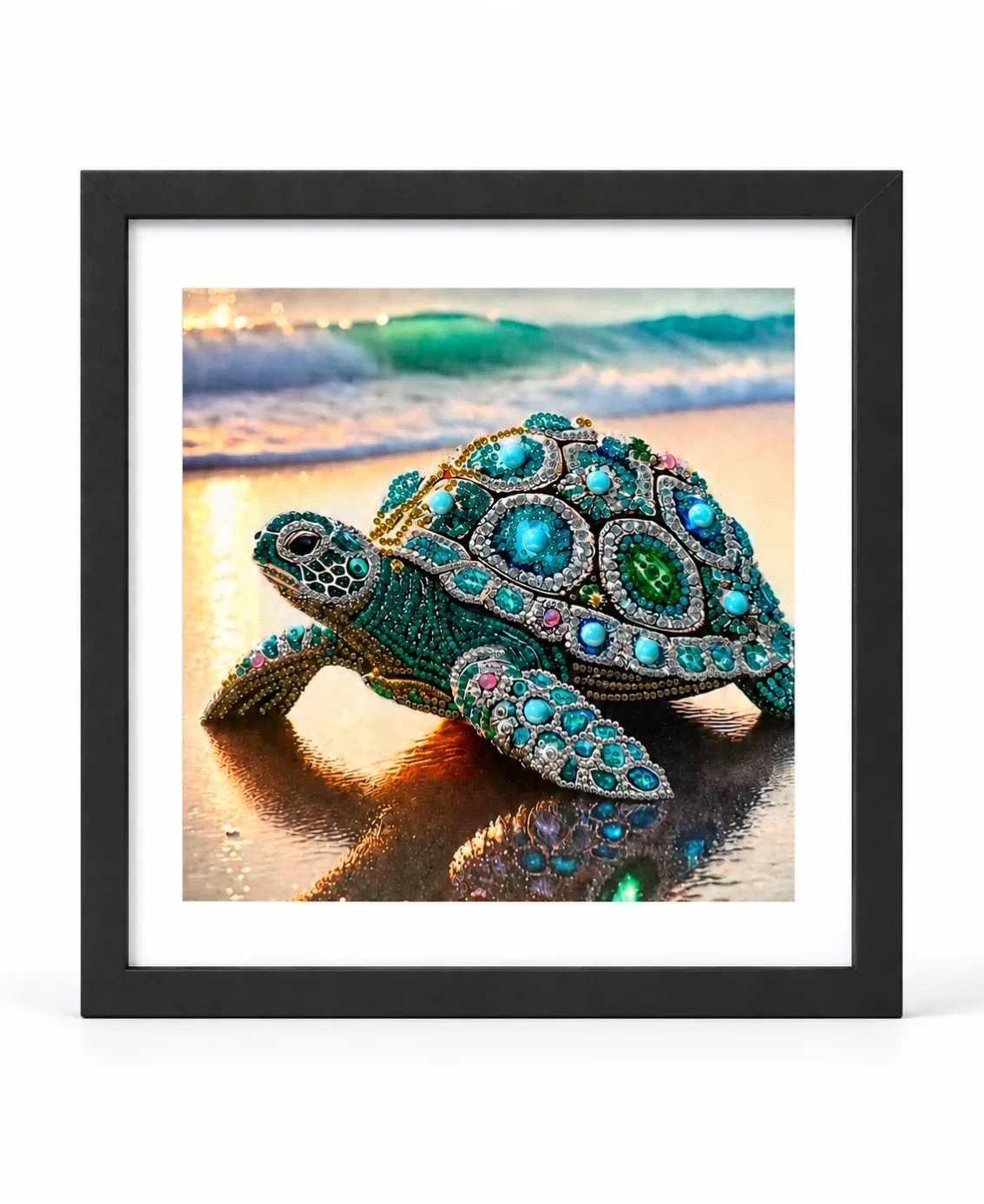 Emerald Sea Turtle – Handmade 5D Diamond & Gem Art - Finished