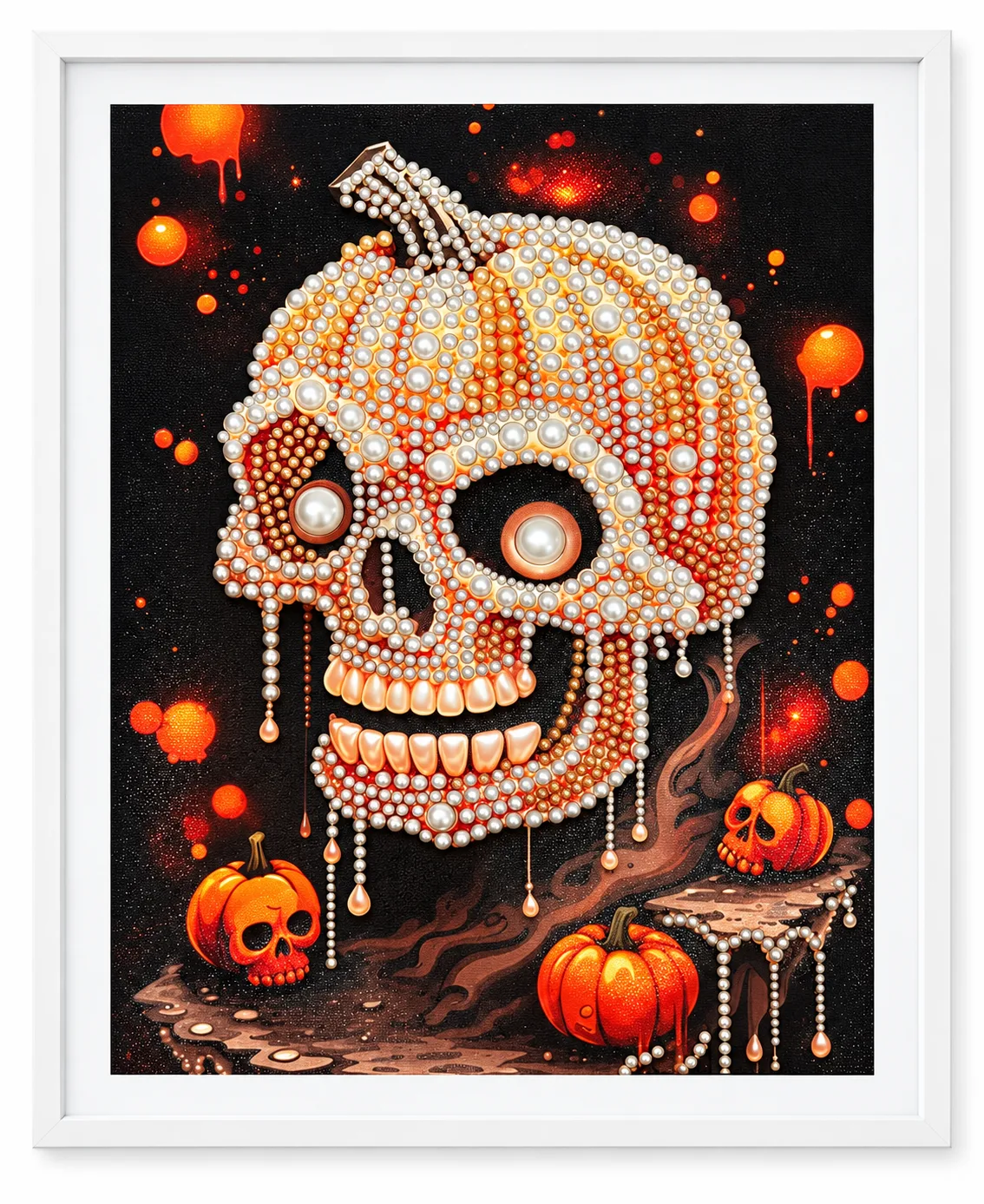 Pearl Pumpkin Skull – Handmade 5D Diamond & Gem Art media 1