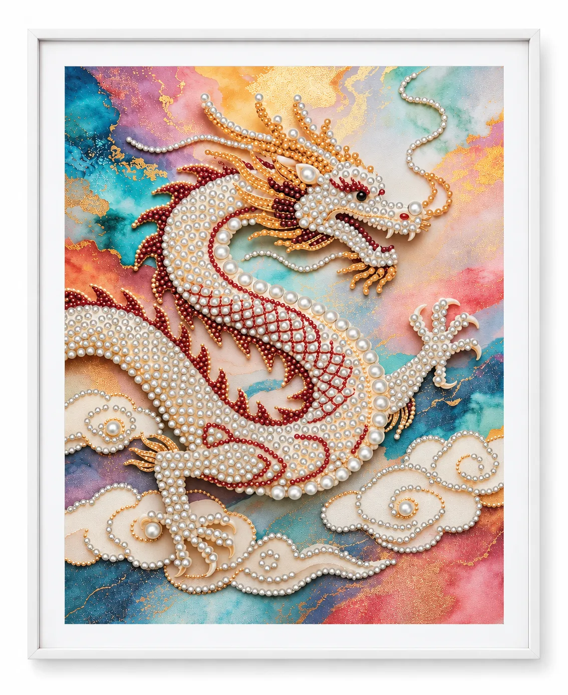 Celestial Pearl Dragon – Handmade Pearl Diamond Art media 1
