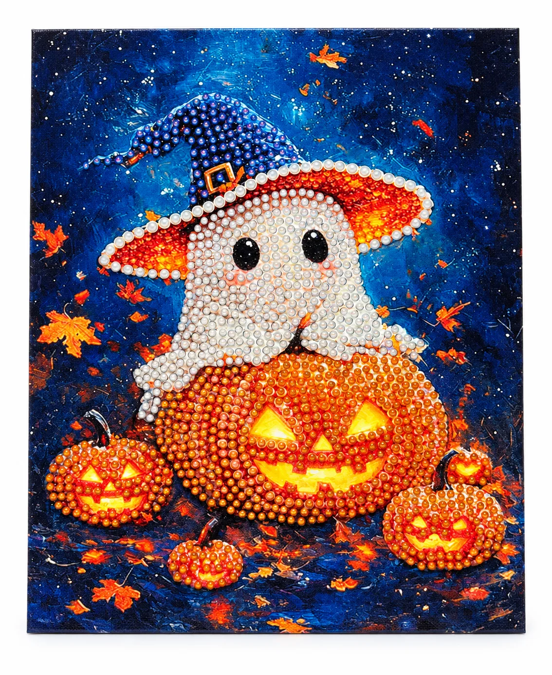 Moonlit Halloween Ghost – Handmade Pearl Diamond Art
