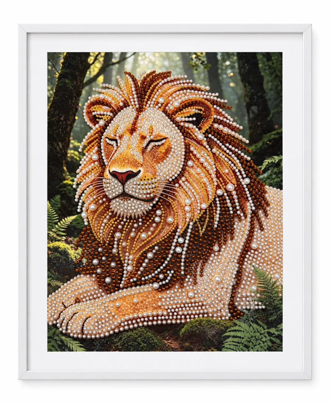 Serene Forest Lion – Handmade Pearl Diamond Art media 1