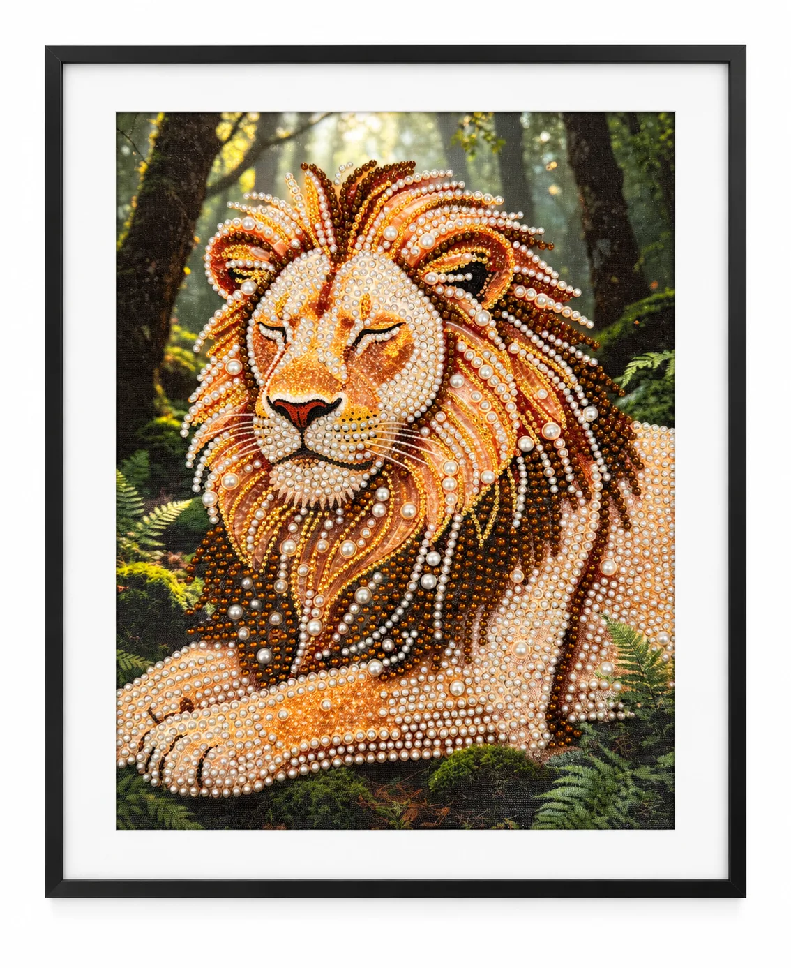 Serene Forest Lion – Handmade Pearl Diamond Art media 1