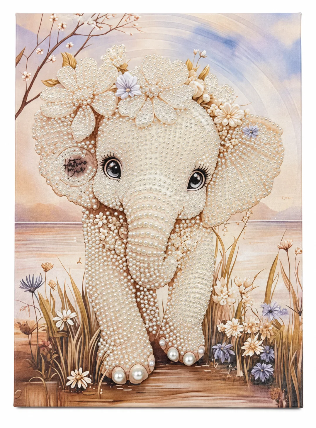 Pearl Blossom Elephant – Handmade Pearl & Diamond Art