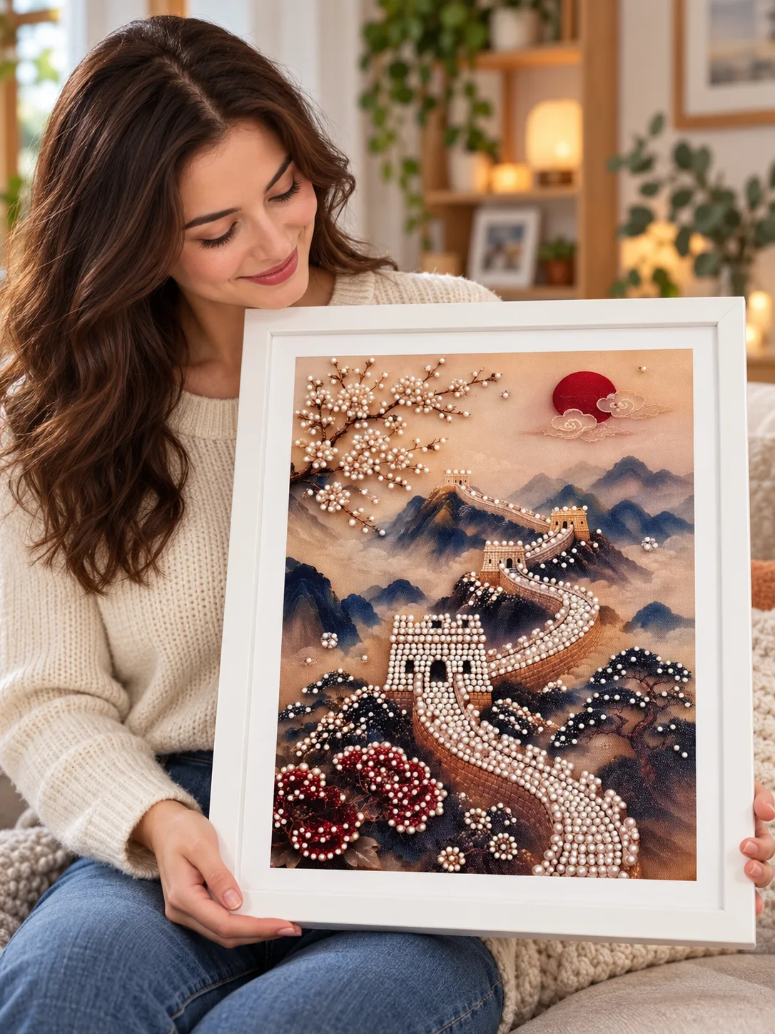 Close-up of Great Wall Reverie with pearl-style embellishments
