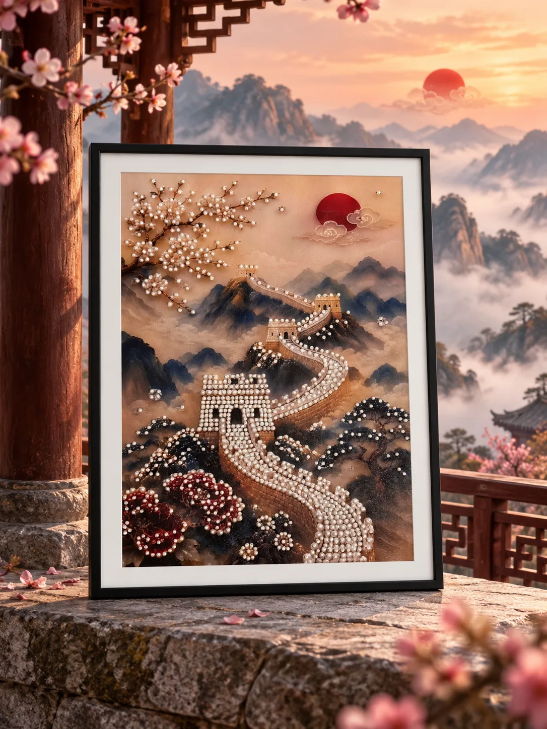 Great Wall Reverie framed artwork displayed in a modern living room