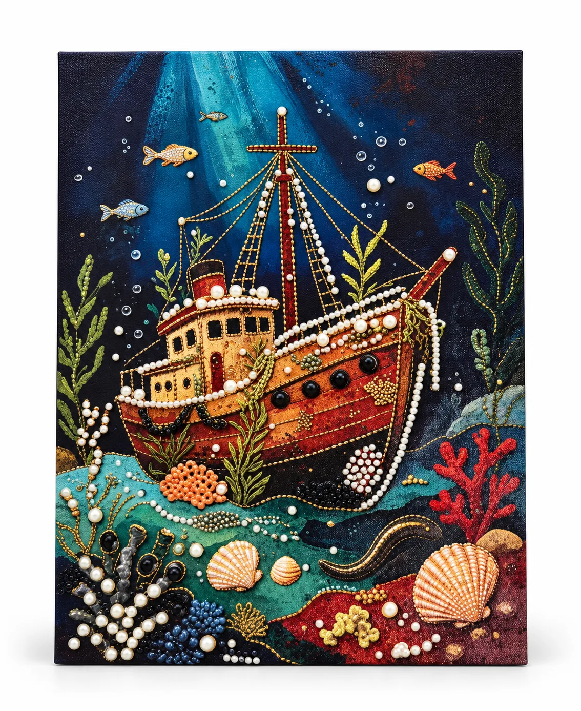 Silent Voyage – Handmade Shipwreck Pearl & Diamond Art