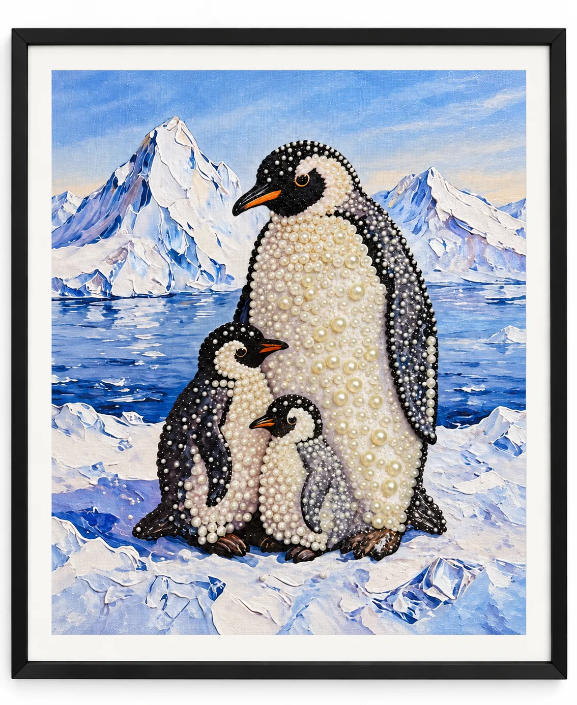 Together in the Snow – Handmade Penguin Family Pearl Art media 1